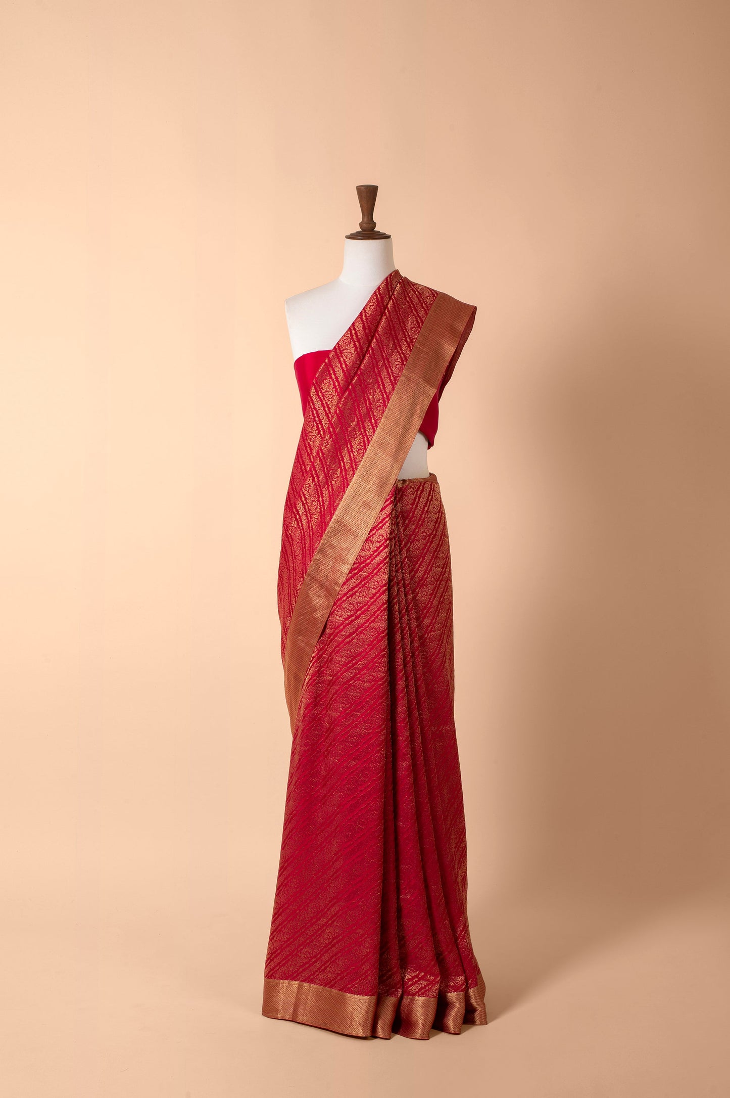 Handwoven Red Georgette Sari