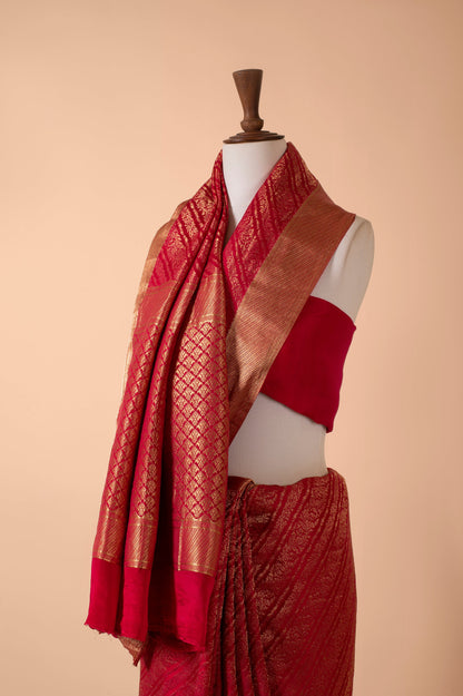 Handwoven Red Georgette Sari