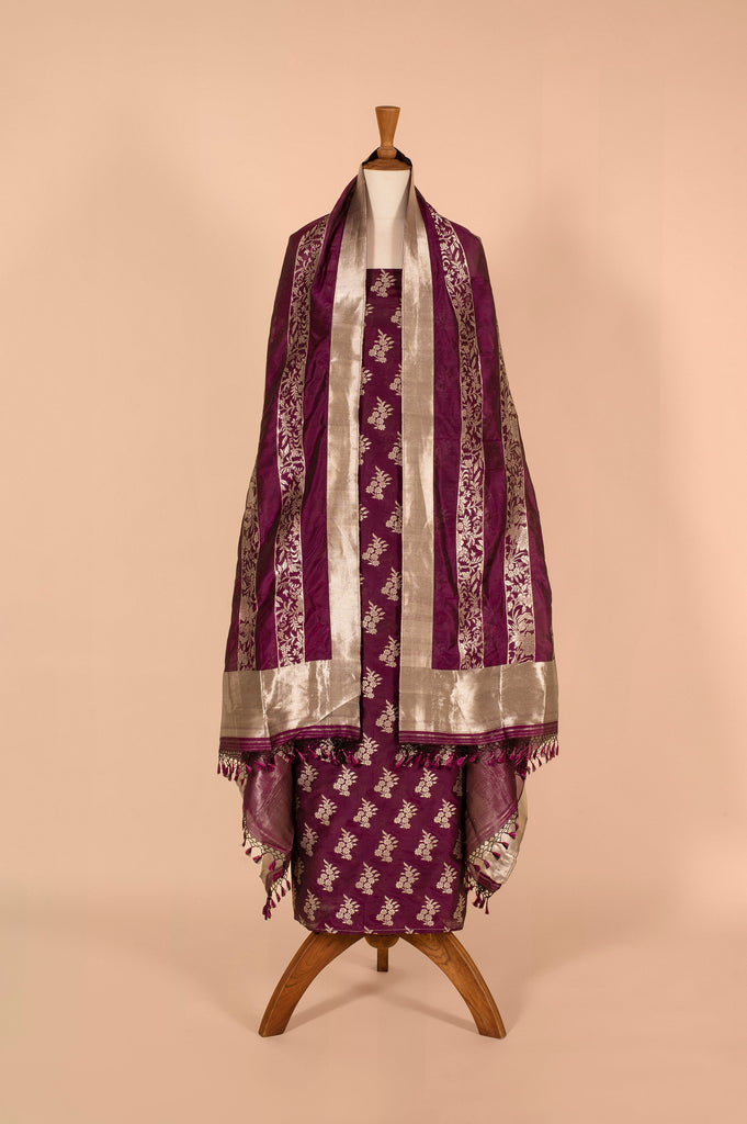 Handwoven Purple Silk Suit Piece