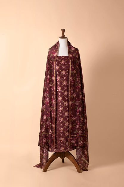 Handwoven Wine Silk Suit Piece