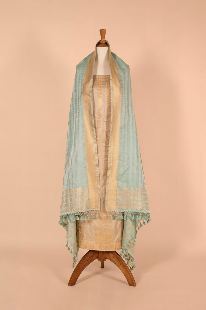 Handwoven Beige Satin Silk Suit Piece