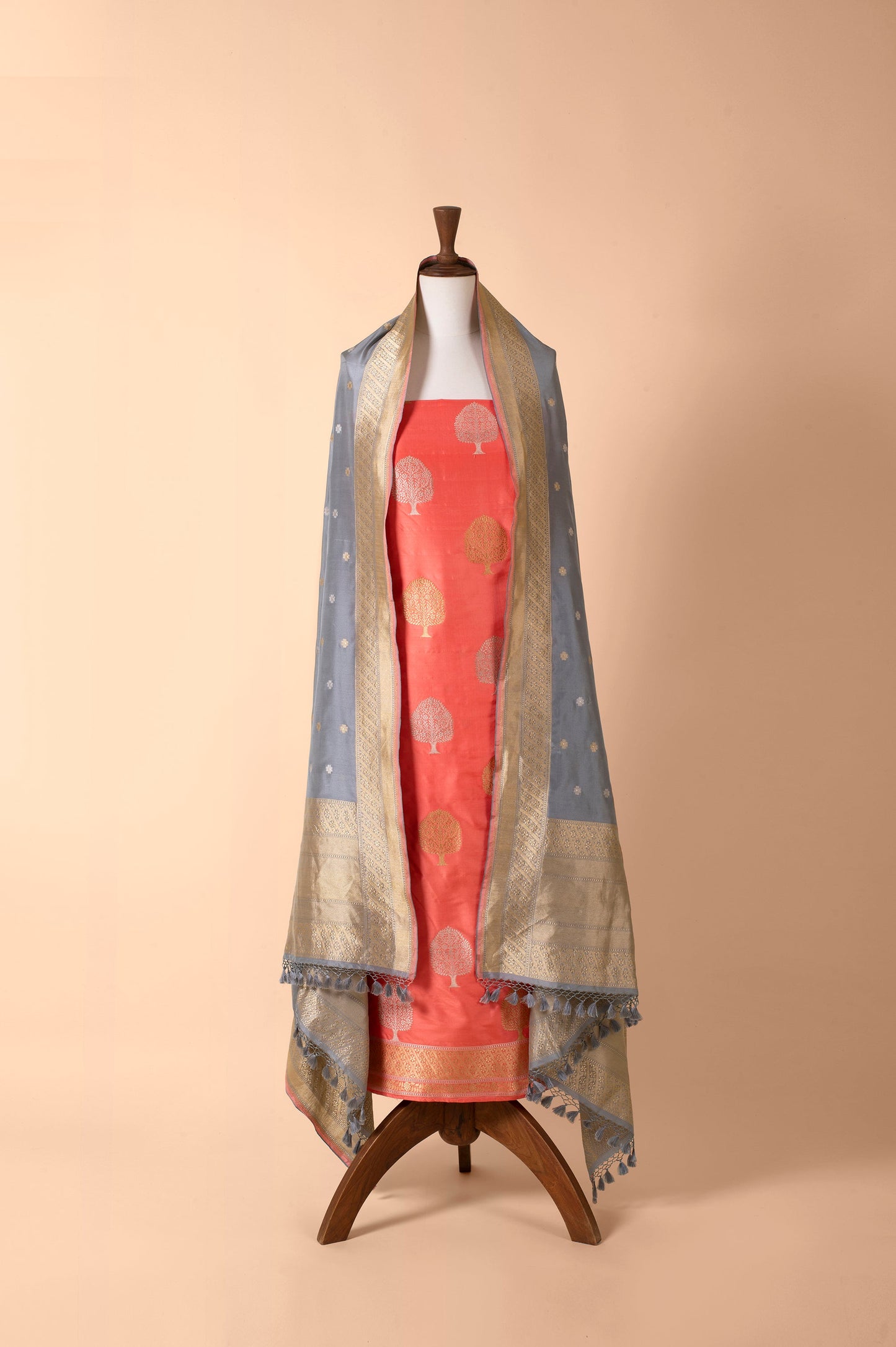 Handwoven Peach Silk Suit Piece