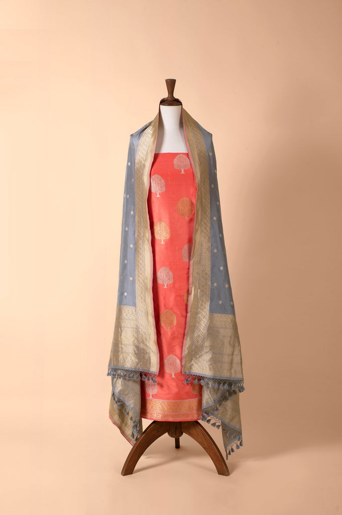 Handwoven Peach Silk Suit Piece