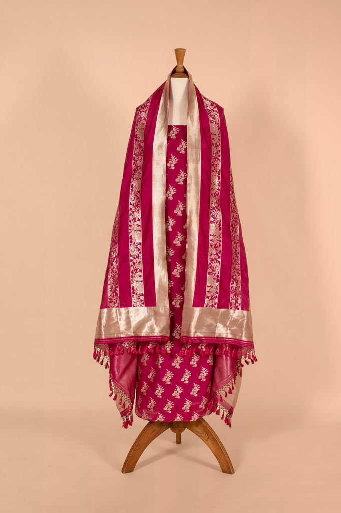Handwoven Magenta Silk Suit Piece