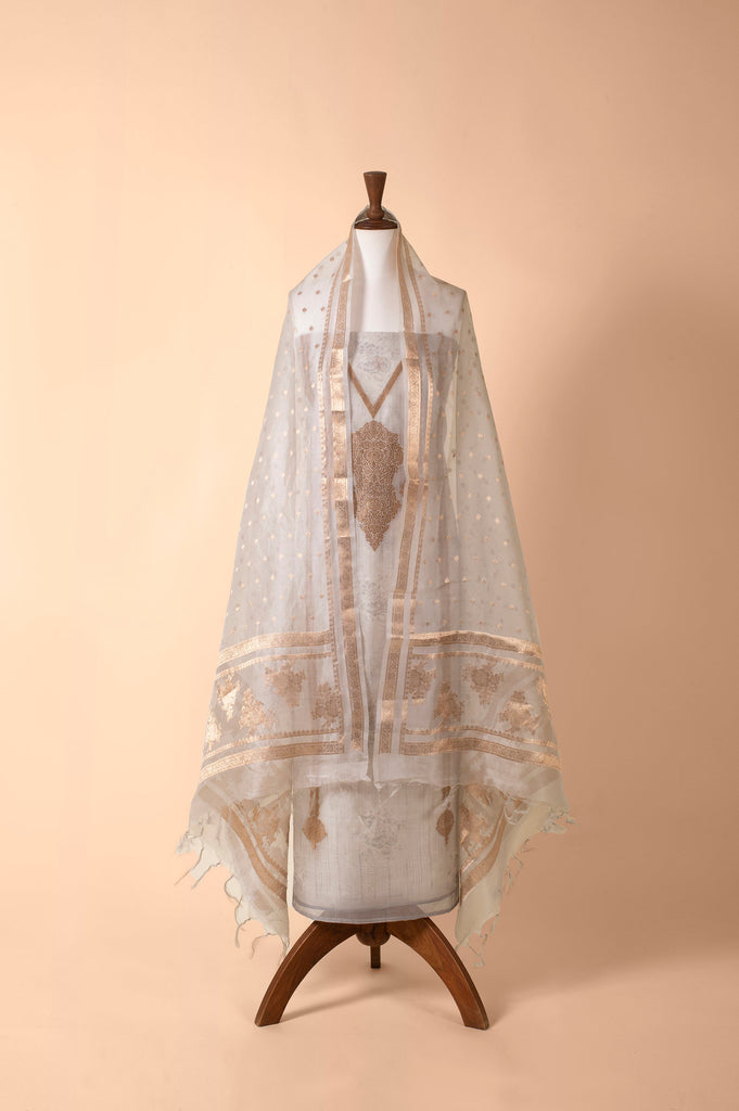 Handwoven Grey Chanderi Suit Piece