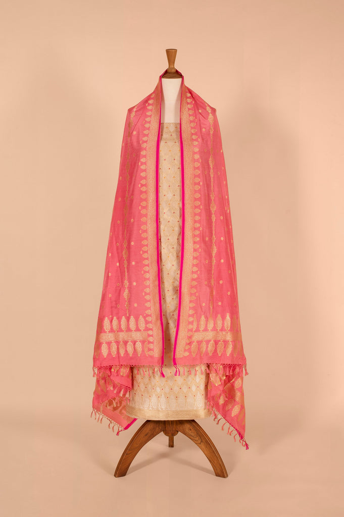 Handwoven Beige Silk Suit Piece