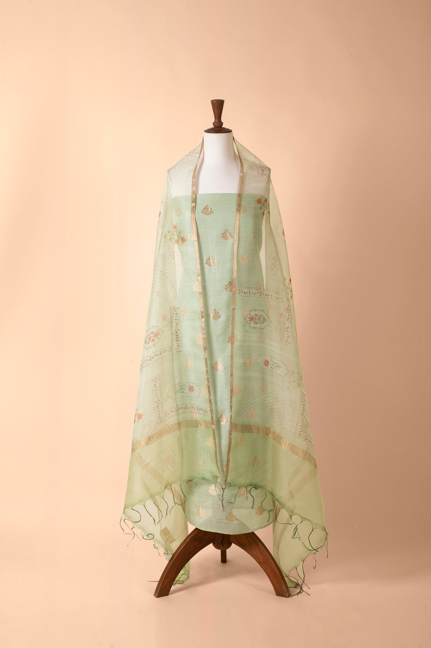 Handwoven Green Chanderi Suit Piece