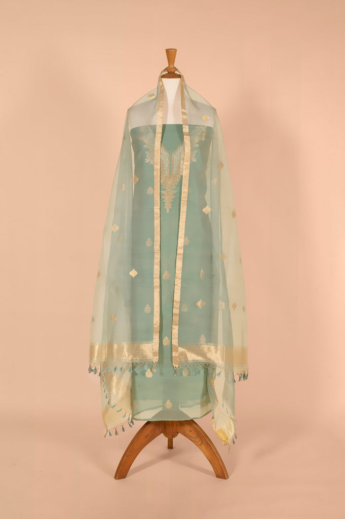 Handwoven Green Chanderi Suit Piece
