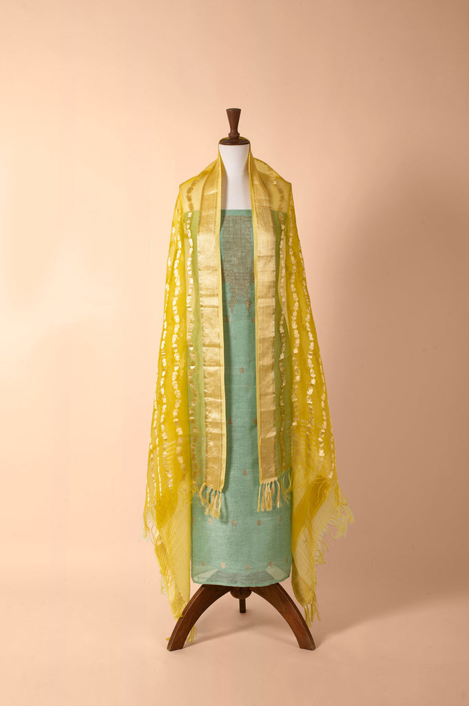 Handwoven Green Chanderi Suit Piece