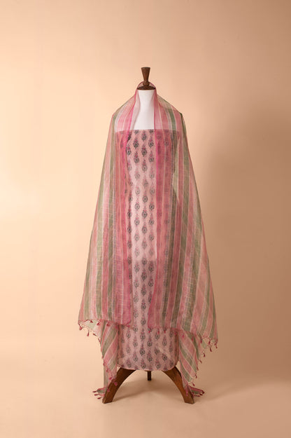 Handwoven Pink Chanderi Suit Piece