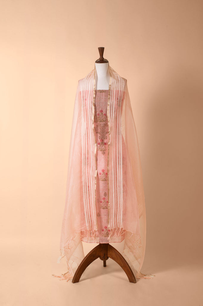 Handwoven Pink Chanderi Suit Piece