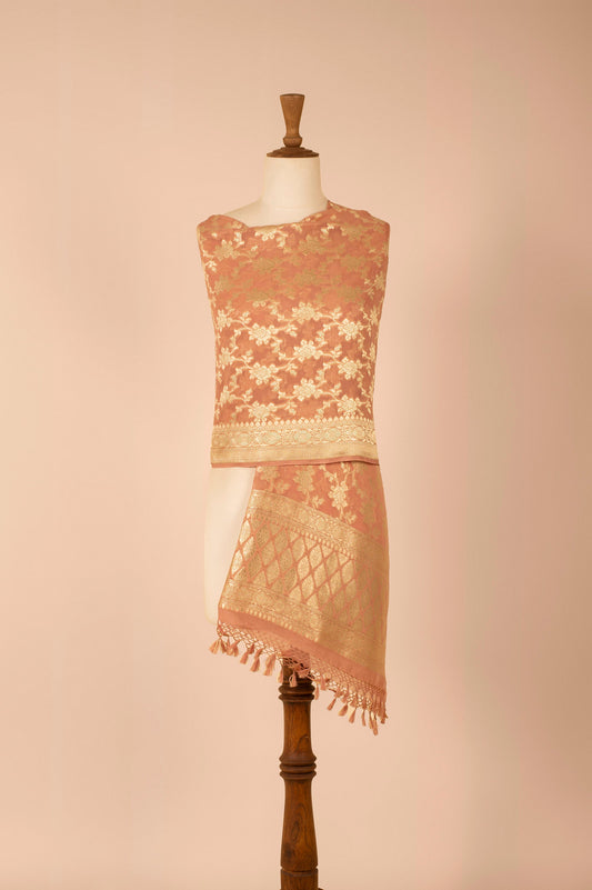 Handwoven Peach Georgette Dupatta