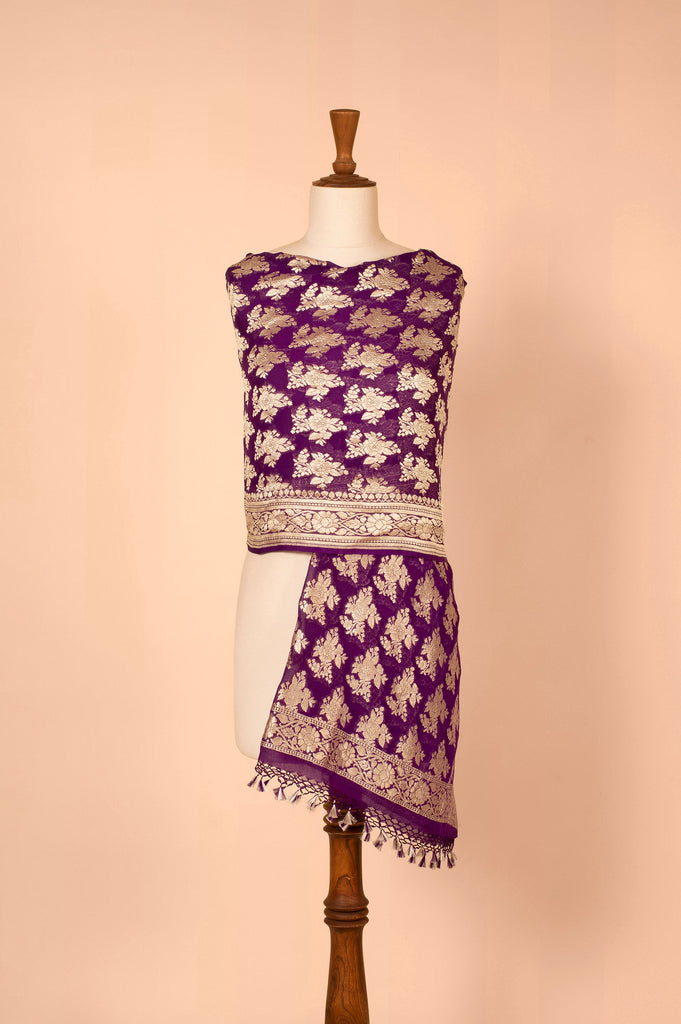 Handwoven Purple Georgette Dupatta