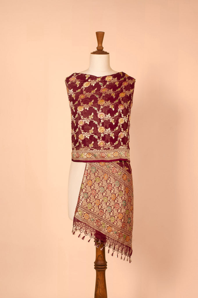 Handwoven Garnet Georgette Dupatta