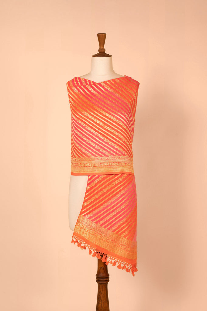 Handwoven Orange and Pink Georgette Dupatta