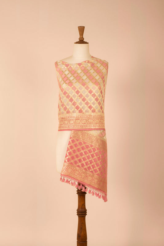 Handwoven Pink Georgette Dupatta