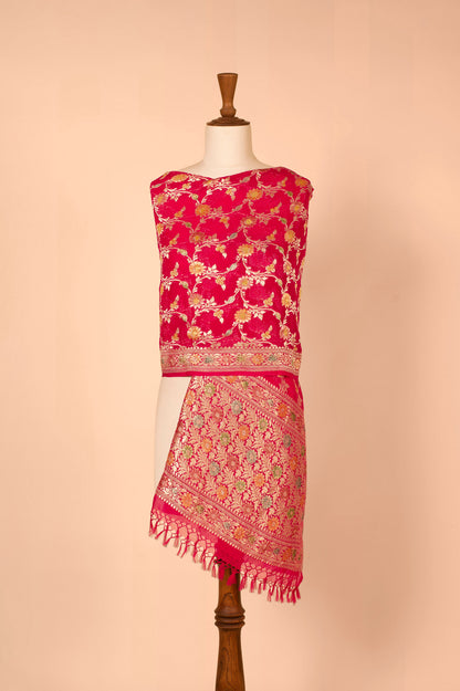 Handwoven Pink Georgette Dupatta