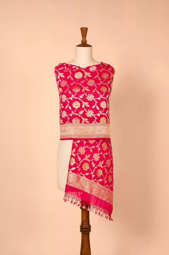 Handwoven Magenta Georgette Dupatta