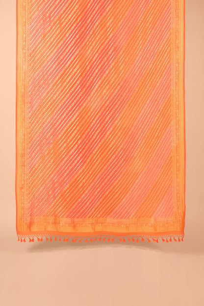 Handwoven Orange and Pink Georgette Dupatta