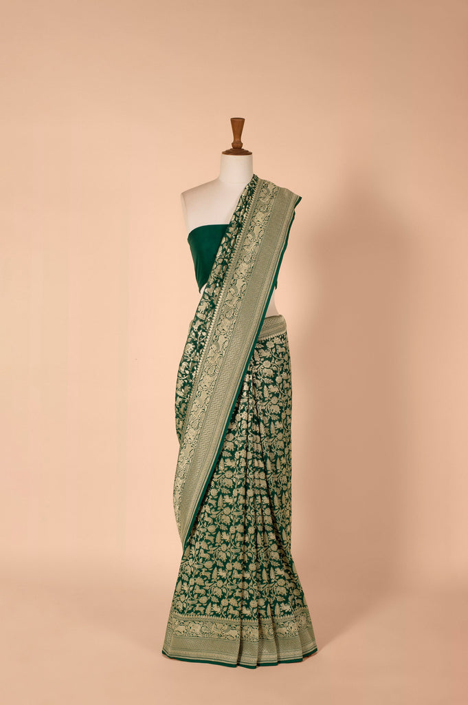 Handwoven Green Georgette Sari