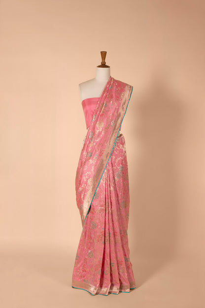 Handwoven Pink Silk Sari