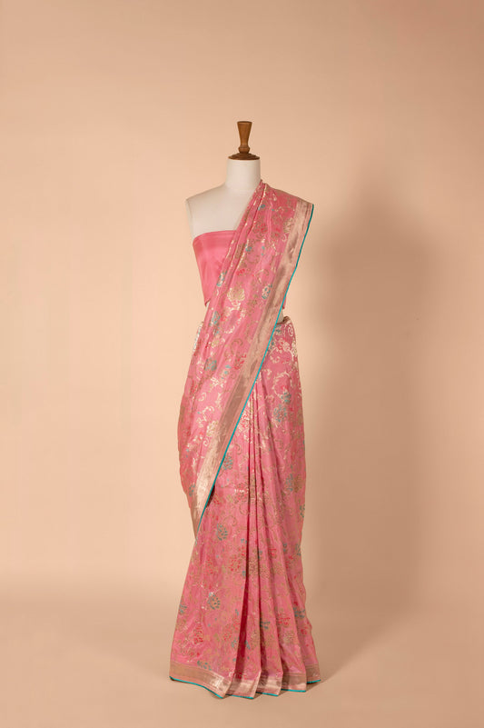 Handwoven Pink Silk Sari