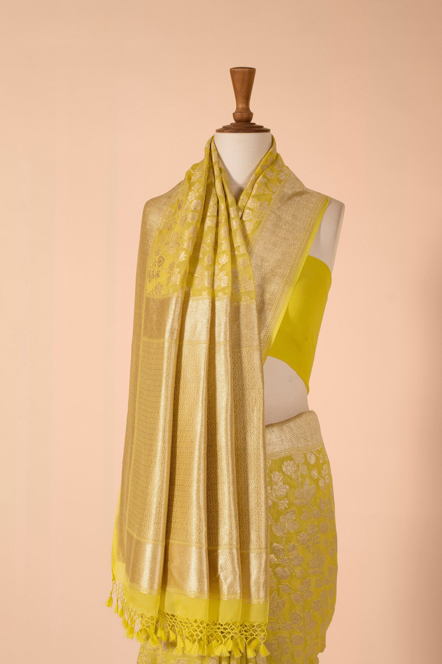 Handwoven Yellow Georgette Sari