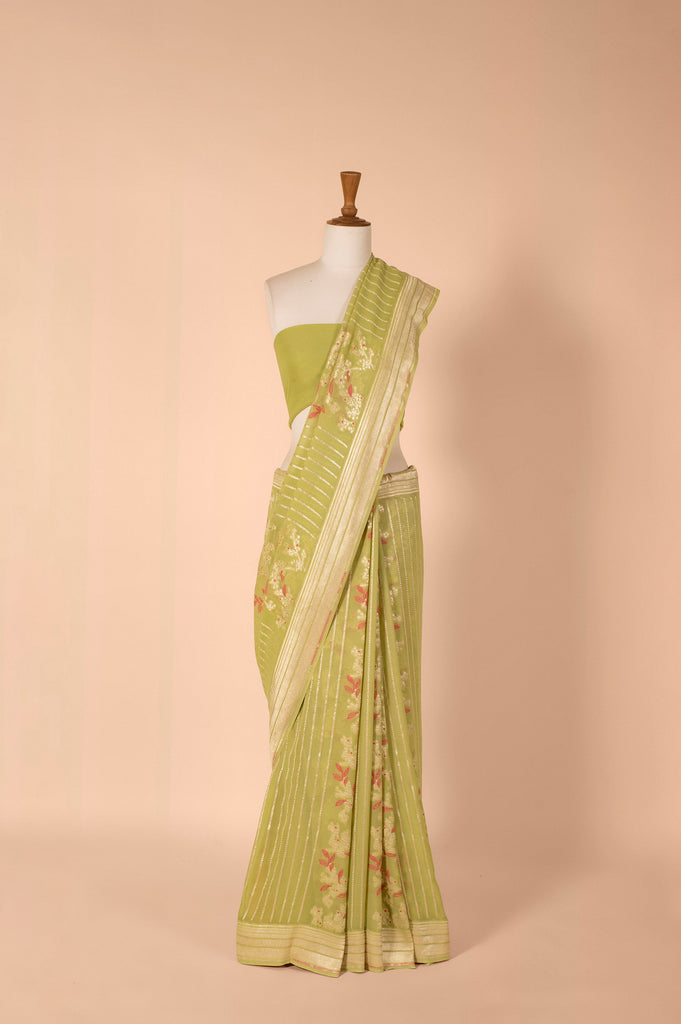 Handwoven Green Georgette Sari