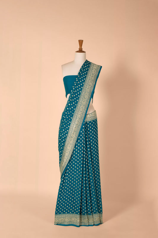 Handwoven Blue Georgette Saree