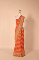Handwoven Orange Georgette Sari