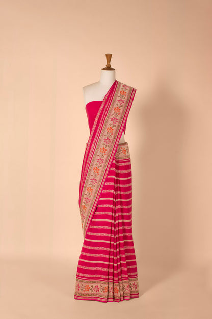 Handwoven Pink Georgette Sari