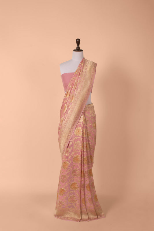 Handwoven Pink Georgette Saree