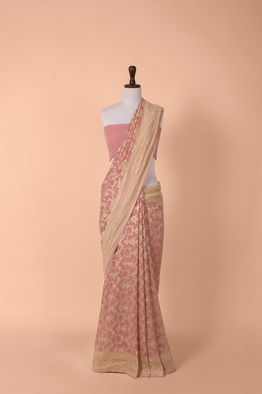 Handwoven Pink Georgette Saree