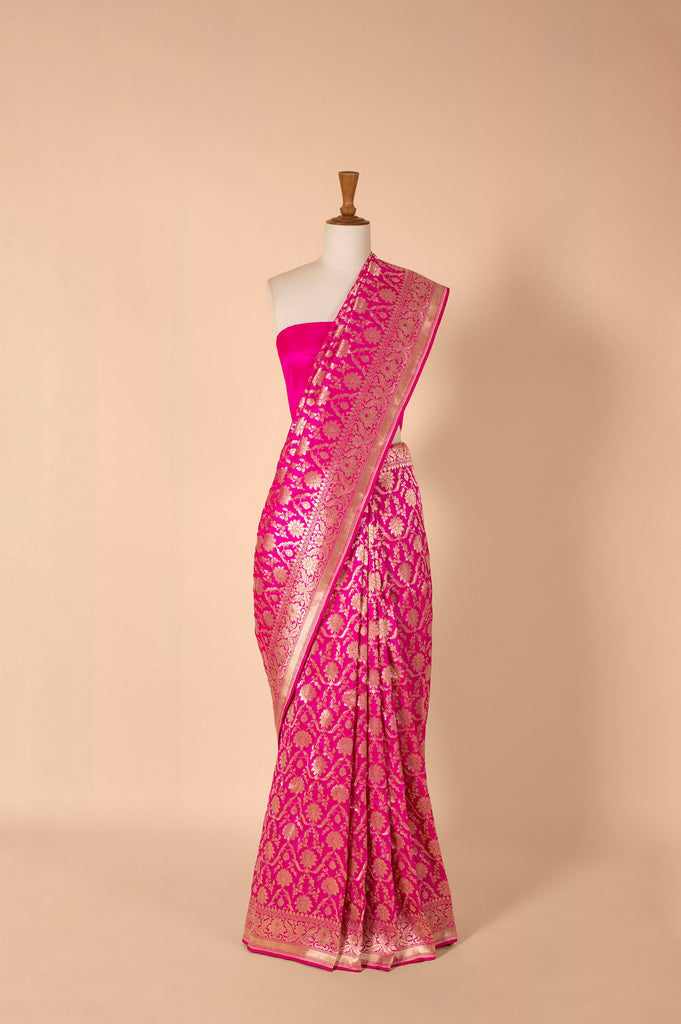 Handwoven Pink Silk Sari
