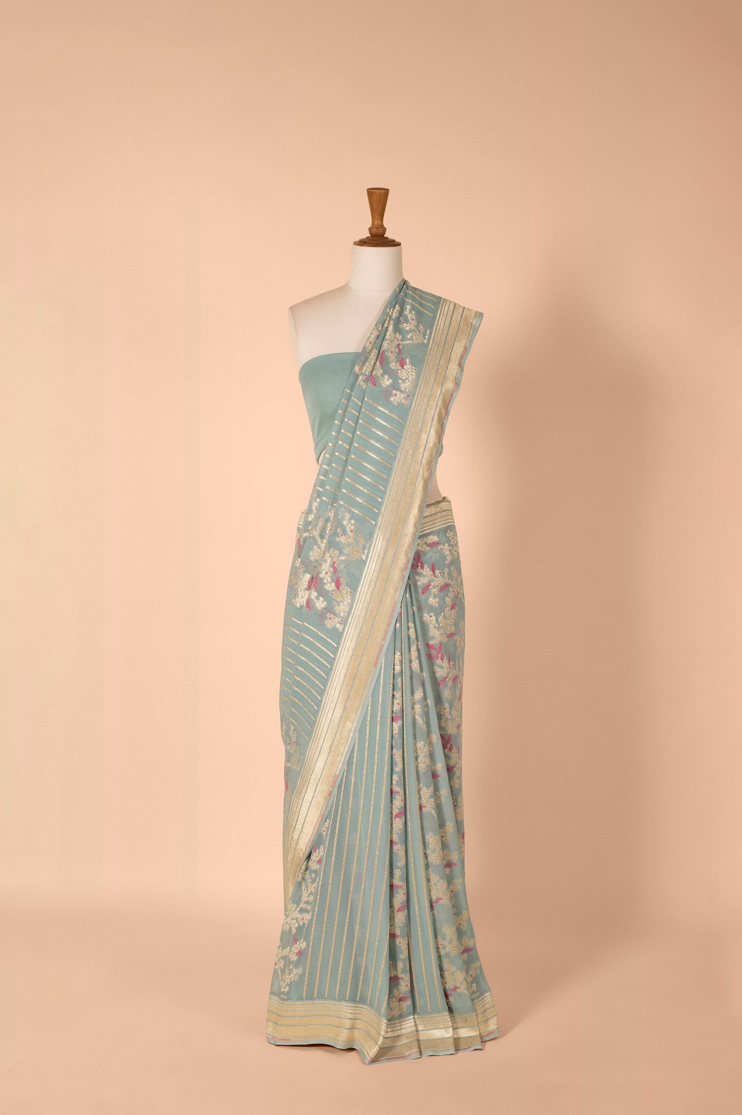 Handwoven Blue Georgette Sari