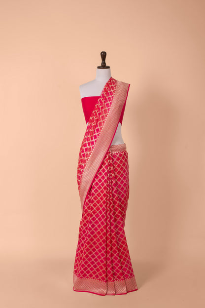 Handwoven Pink Georgette Saree