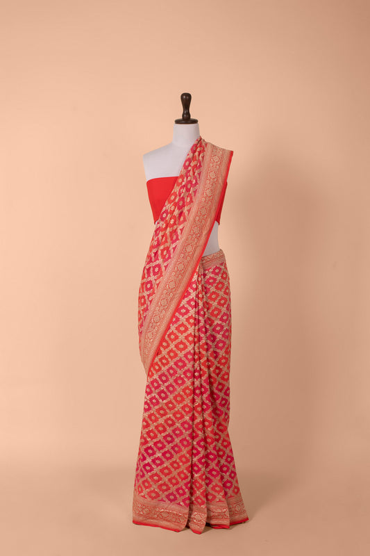 Handwoven Orange Georgette Saree