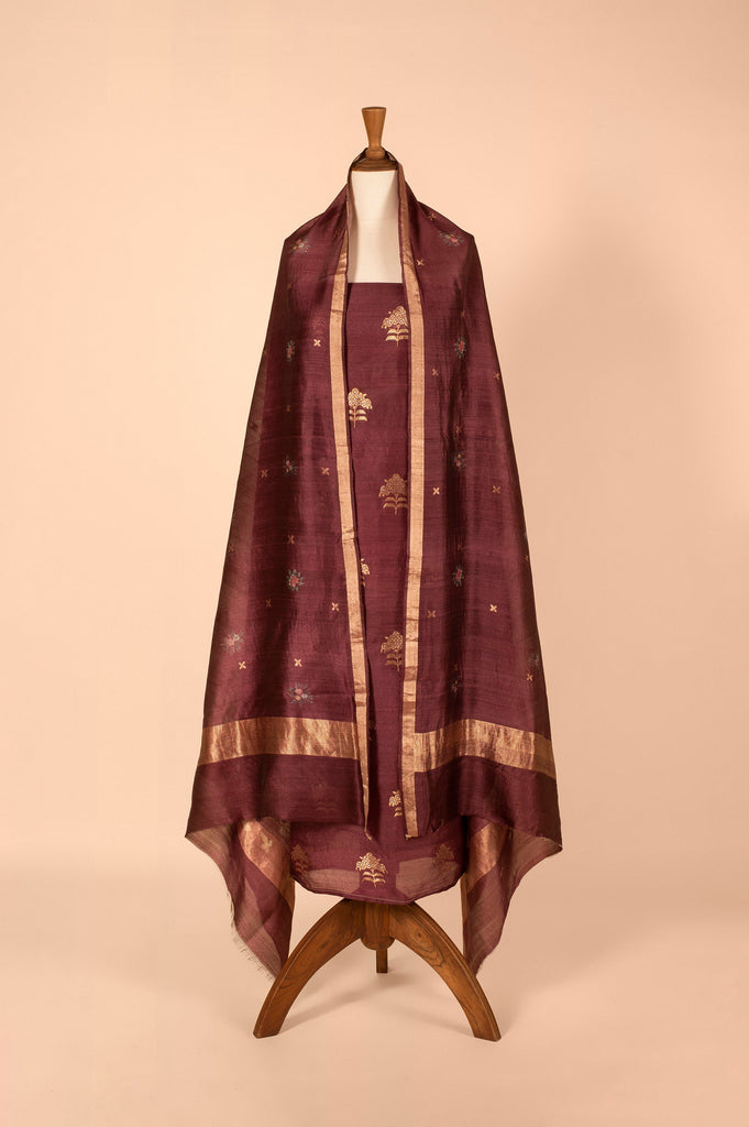 Handwoven Garnet Tussar Suit Piece