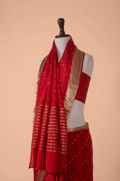 Handwoven Red Crepe Saree