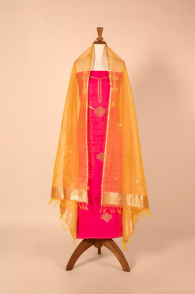 Handwoven Pink Silk Suit Piece