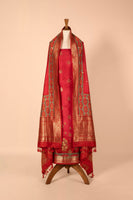 Handwoven Red Digital Printed Silk Suit Piece
