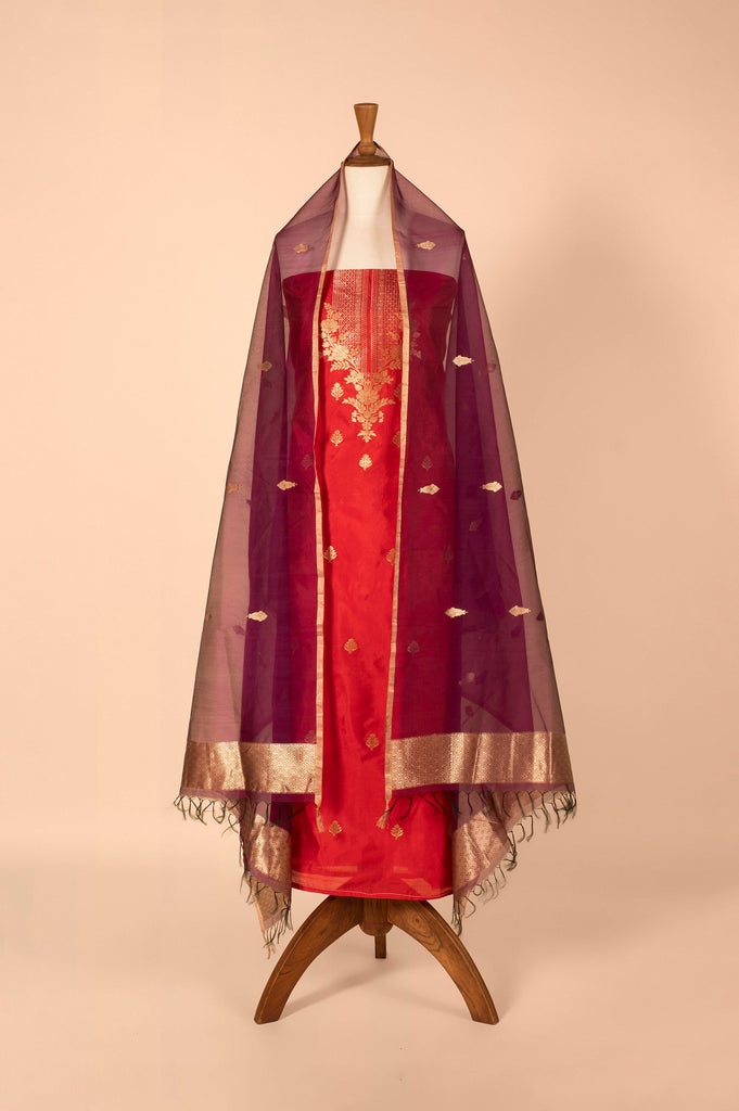 Handwoven Red Silk Suit Piece