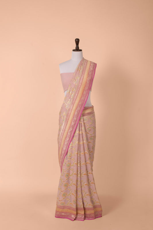 Handwoven Pink Georgette Saree