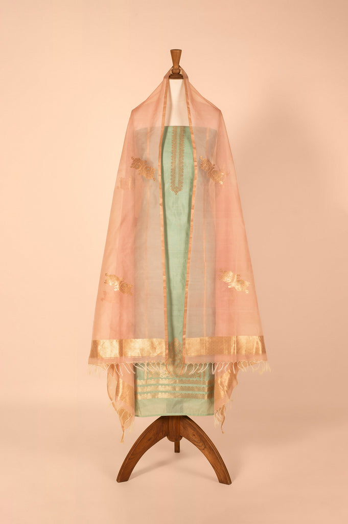 Handwoven Green Silk Suit Piece