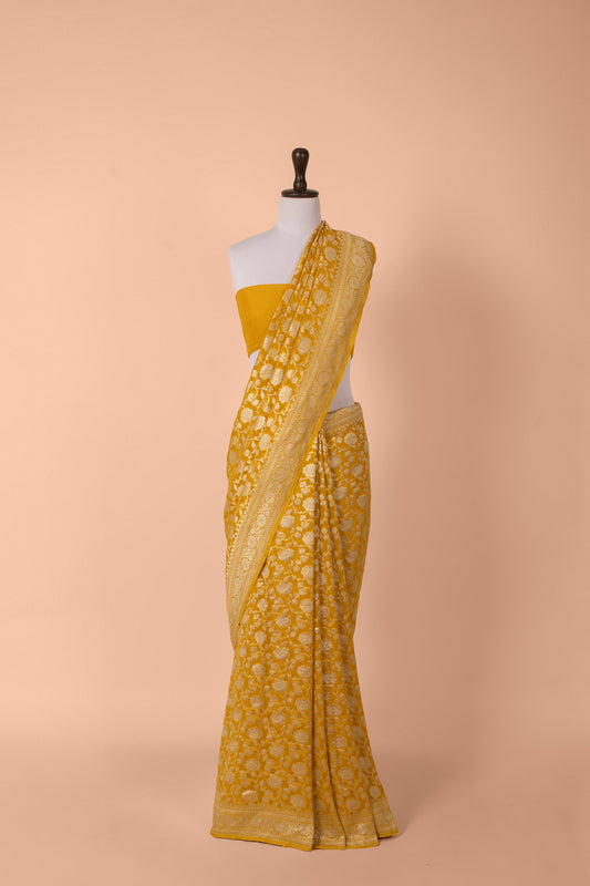 Handwoven Yellow Georgette Saree