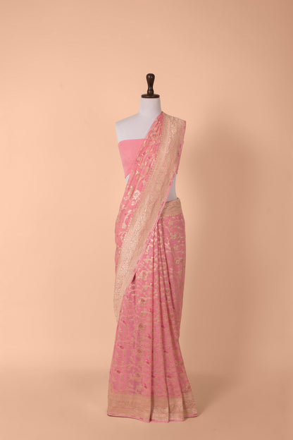 Handwoven Pink Georgette Saree