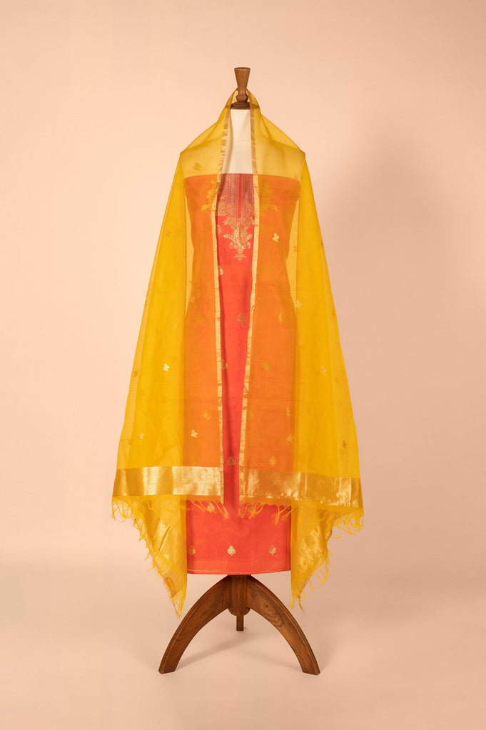 Handwoven Orange Silk Suit Piece
