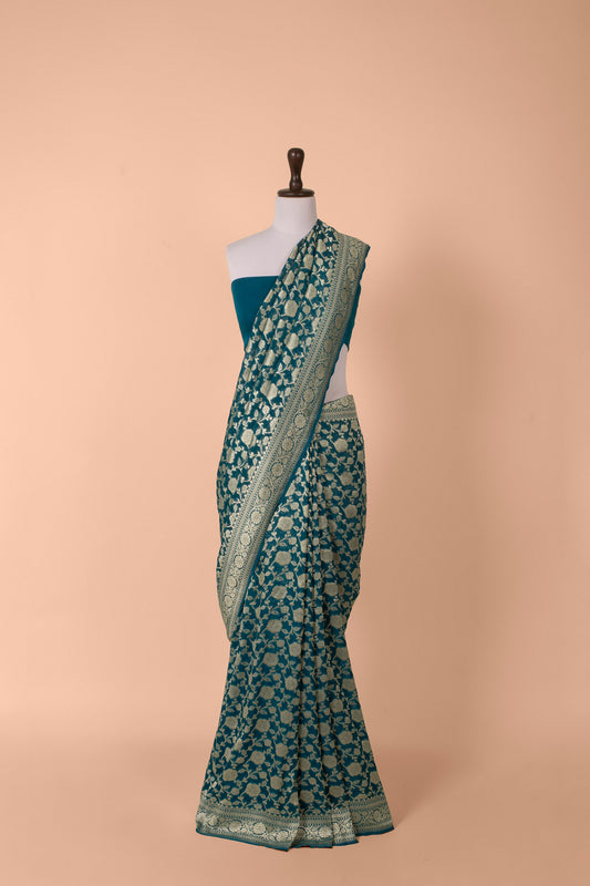 Handwoven Blue Georgette Saree