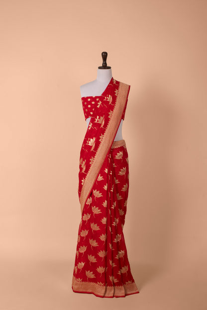 Handwoven Red Georgette Saree