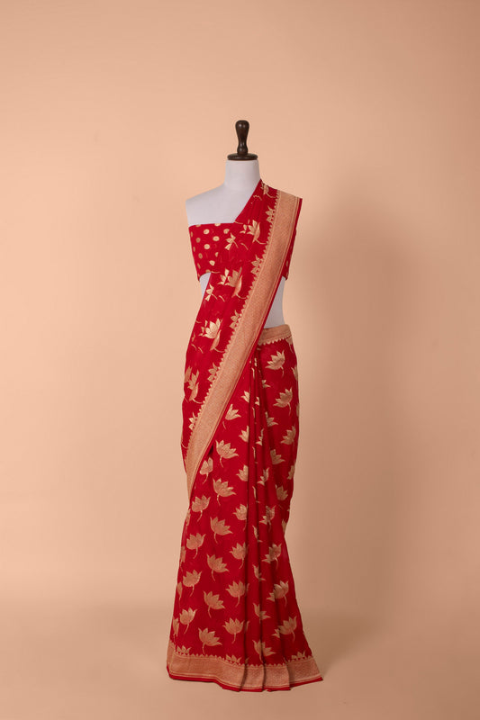 Handwoven Red Georgette Saree